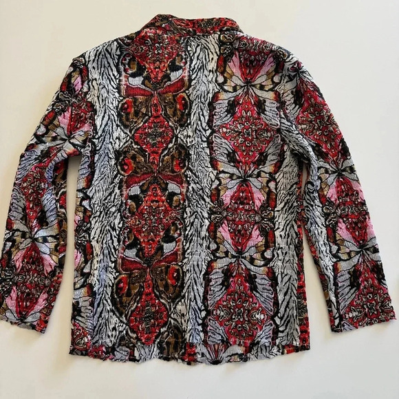 Alberto Malaki-Button Up-Sequin-Shirt- Red-Pink-Black-Brown-Colorful-Women’s M - Picture 4 of 10